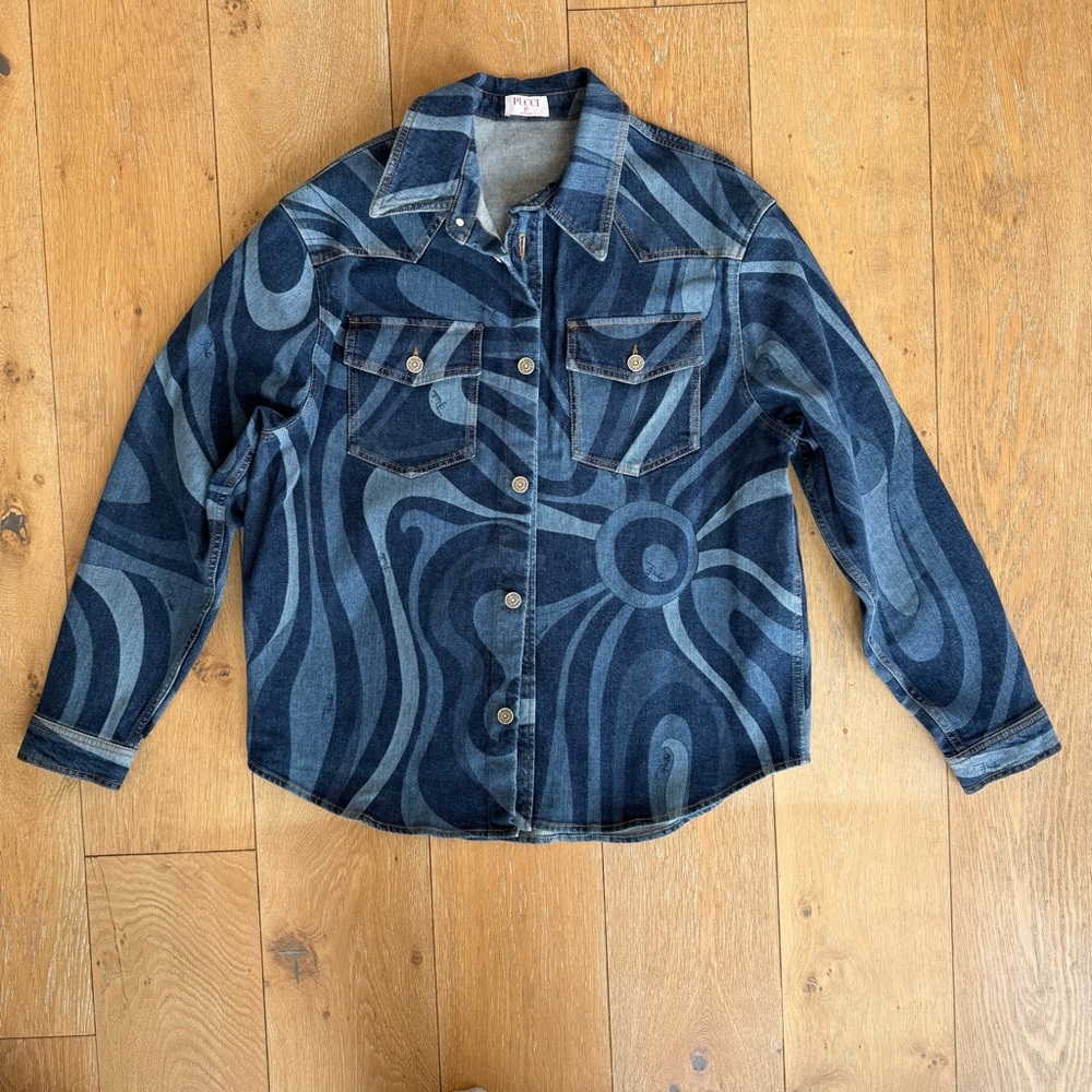 Emilio Pucci Marmo Print Denim Shirt